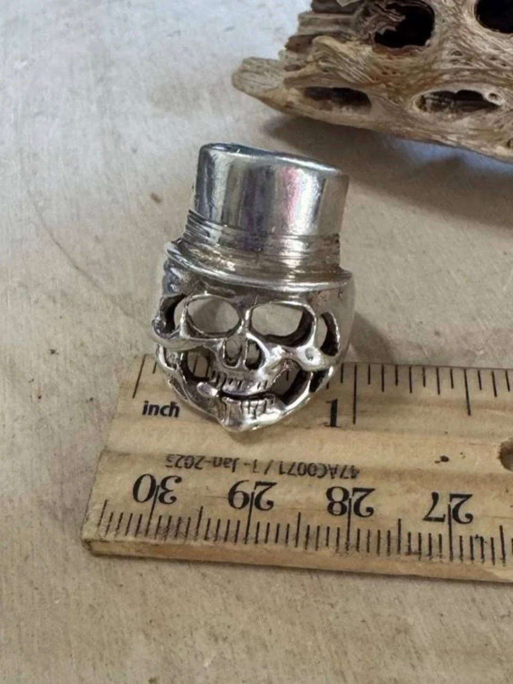 925 Sterling Silver Vintage Skull & Hat Biker Gothic Punk Ring Size 13